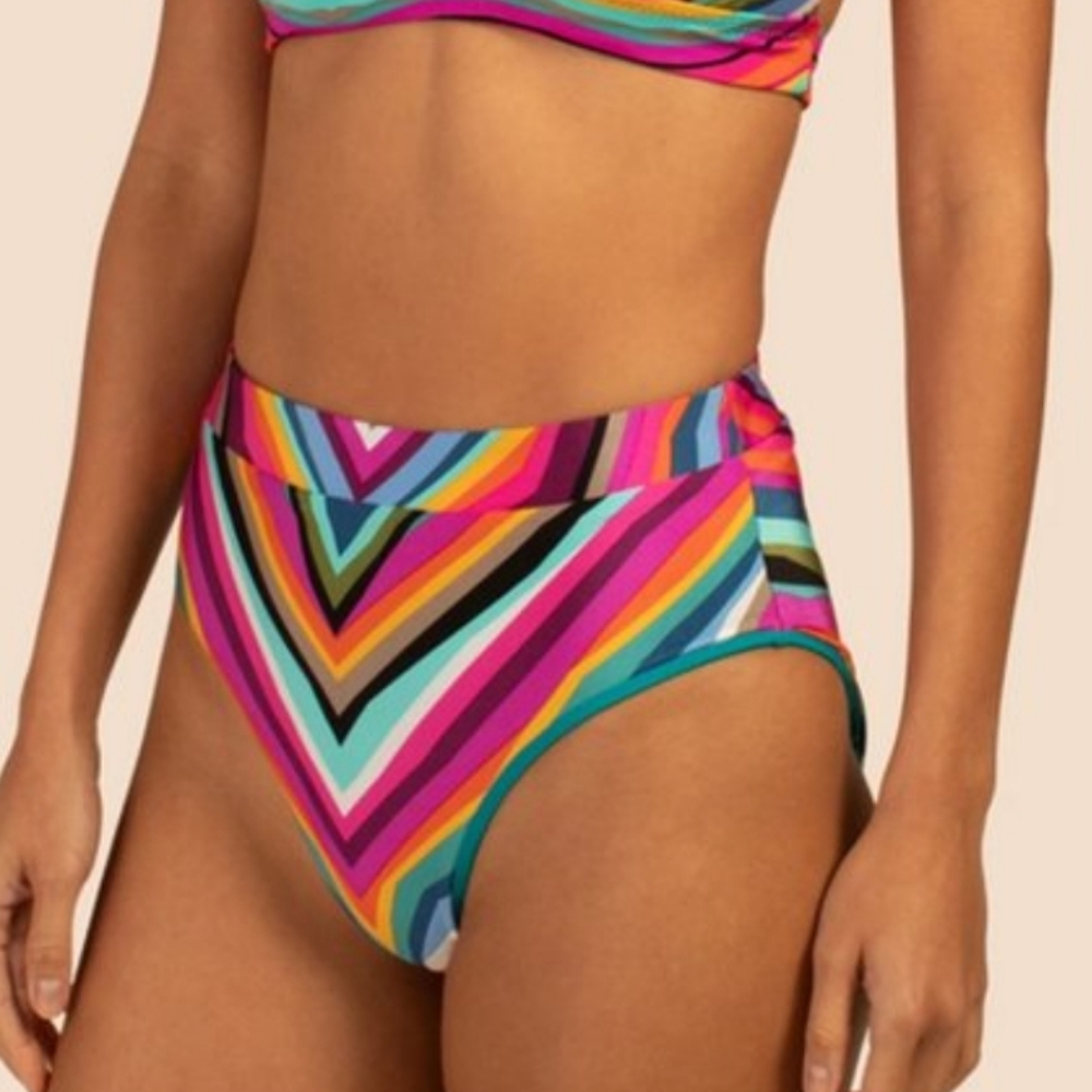 Trina Turk 'Louvre' Striped High-Waist Bikini Bottom, Multicolor Size 8